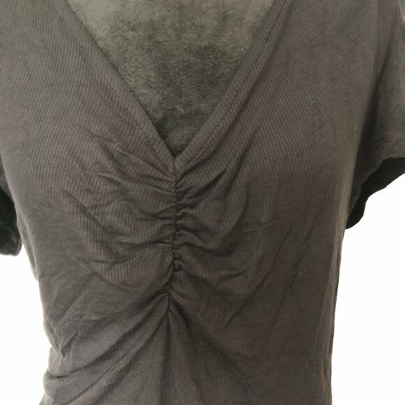 INC International Concepts Women's Ribbed Ruched Top V-Neck Short Sleeve Large - Picture 3 of 9